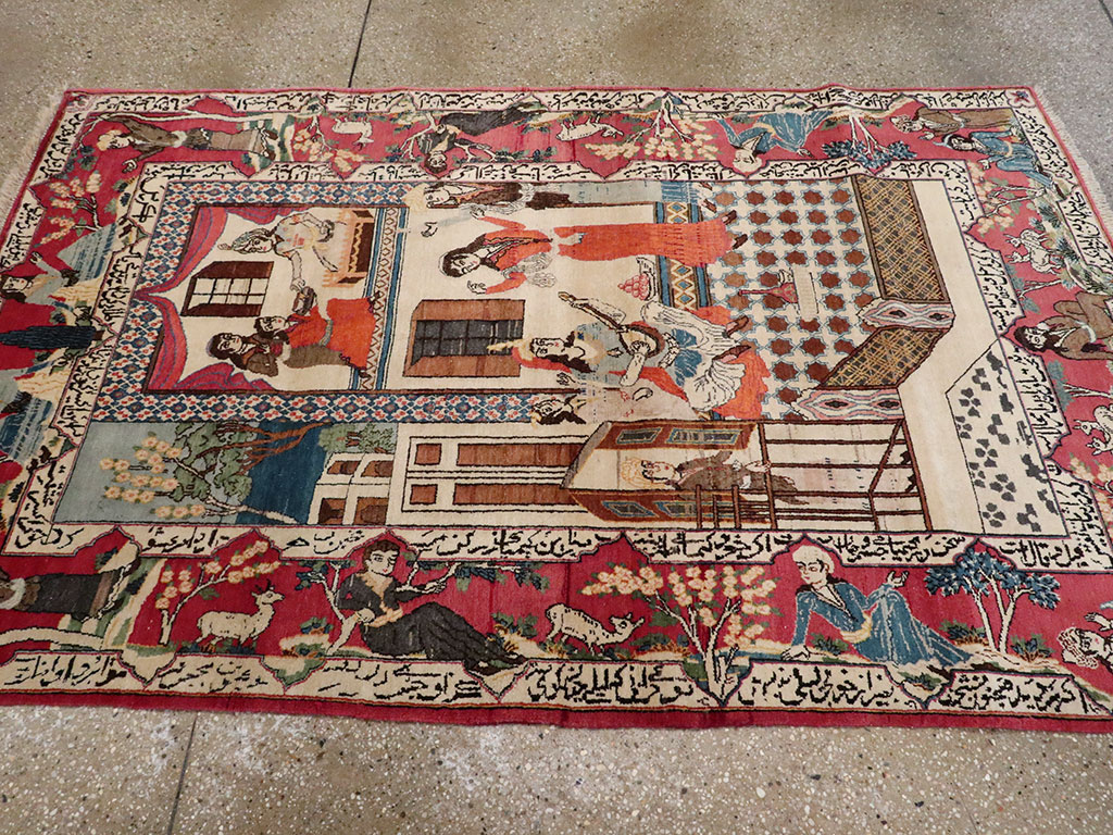 Vintage Persian Kashan Pictorial Rug, No.22075 - Galerie Shabab