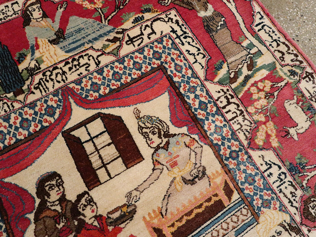 Vintage Persian Kashan Pictorial Rug, No.22075 - Galerie Shabab