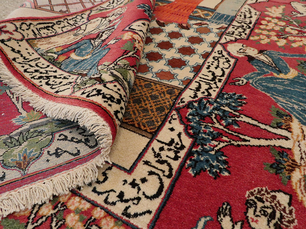 Vintage Persian Kashan Pictorial Rug, No.22075 - Galerie Shabab