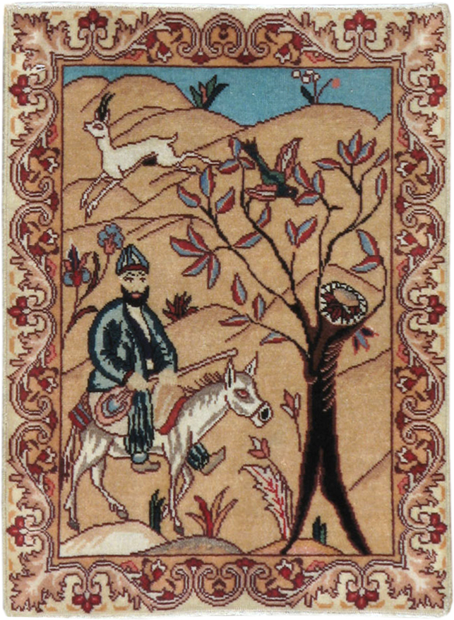 Vintage Persian Tabriz Pictorial Rug, No.22246 - Galerie Shabab