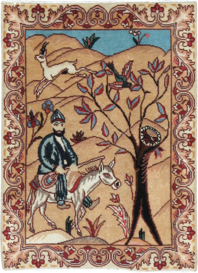 Vintage Persian Tabriz Pictorial Rug, No.22247 - Galerie Shabab