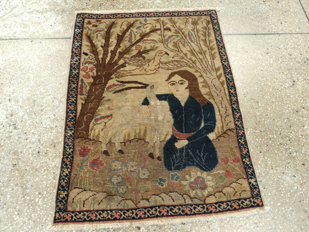 Vintage Persian Tabriz Pictorial Rug (Pair: 1 of 2), No.22595 - Galerie Shabab