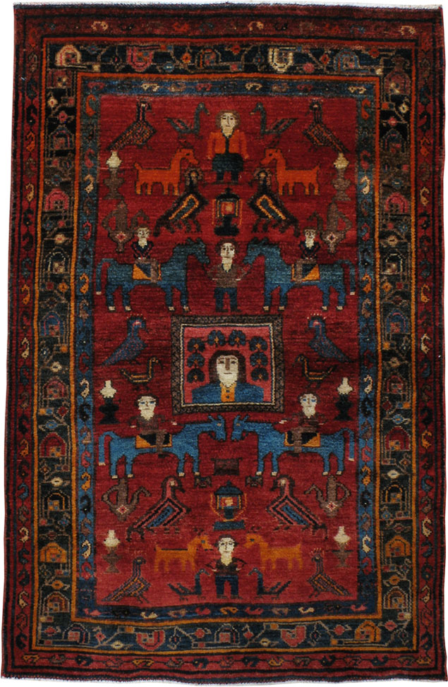 Vintage Persian Hamadan Pictorial Rug, No.22597 - Galerie Shabab