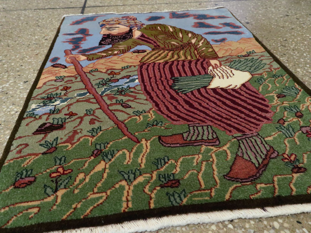 Vintage Persian Tabriz Pictorial Rug, No.22606 - Galerie Shabab