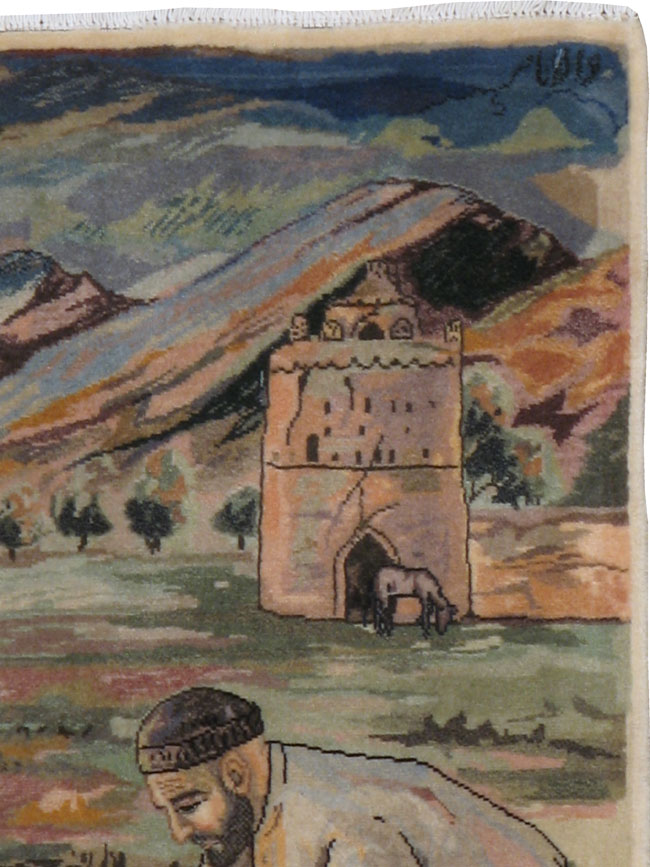 Vintage Persian Tabriz Pictorial Rug, No.22766 - Galerie Shabab