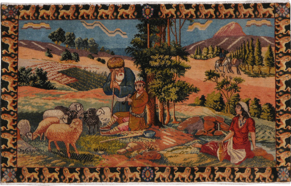 Vintage Persian Tabriz Pictorial  Rug, No.22767 - Galerie Shabab