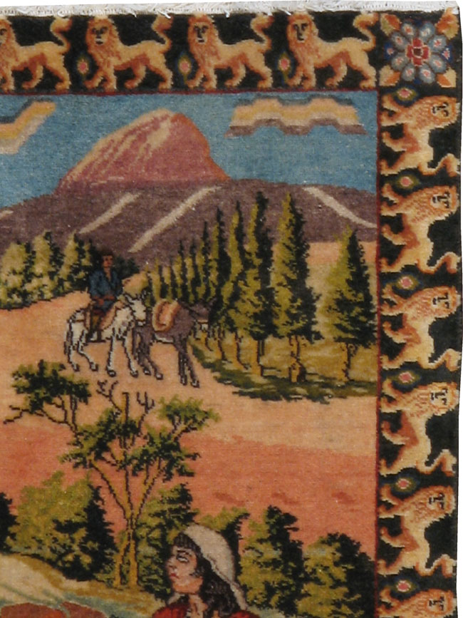 Vintage Persian Tabriz Pictorial  Rug, No.22767 - Galerie Shabab