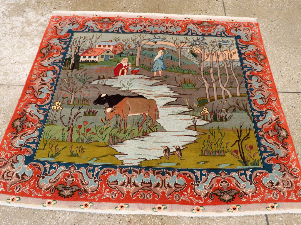 Vintage Persian Tabriz Pictorial Rug, No.22768 - Galerie Shabab