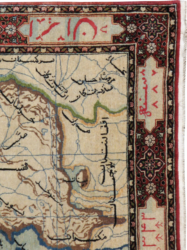 Antique Persian Tabriz Pictorial Map Rug, No.22840 - Galerie Shabab