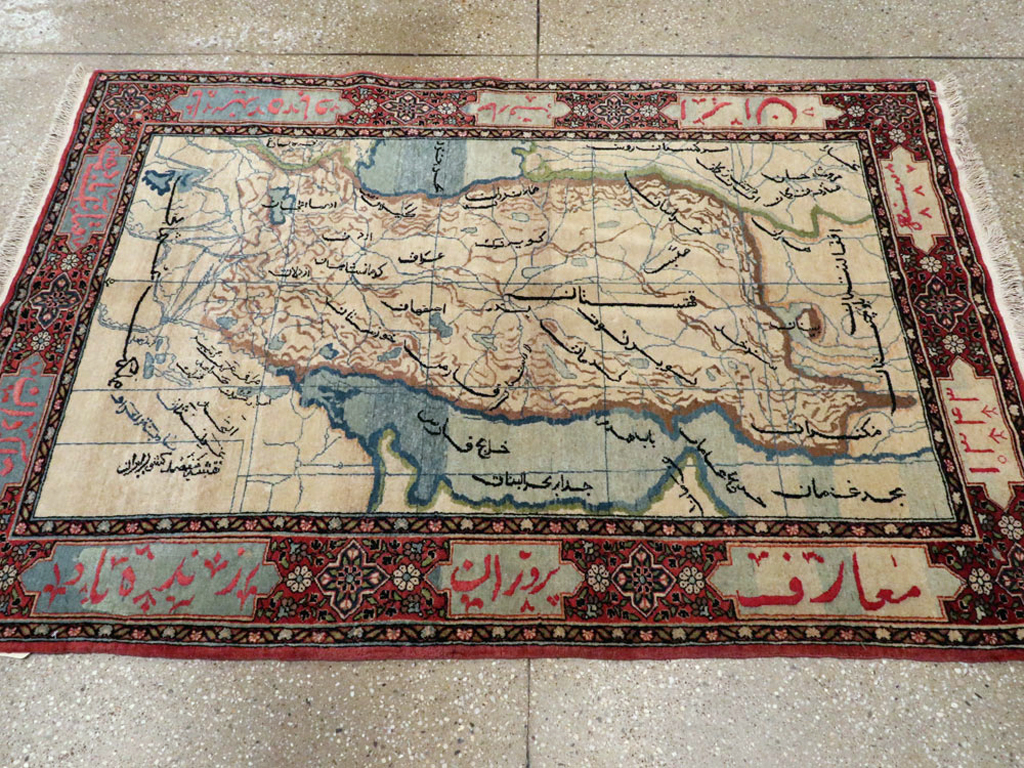 Antique Persian Tabriz Pictorial Map Rug, No.22840 - Galerie Shabab