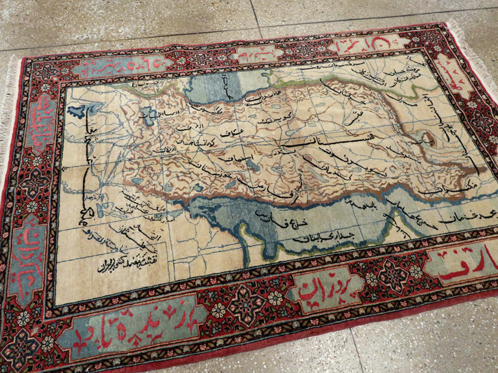 Antique Persian Tabriz Pictorial Map Rug, No.22840 - Galerie Shabab