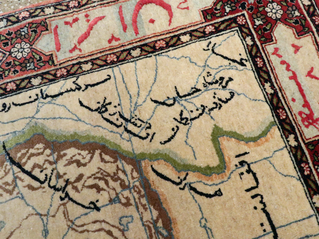 Antique Persian Tabriz Pictorial Map Rug, No.22840 - Galerie Shabab