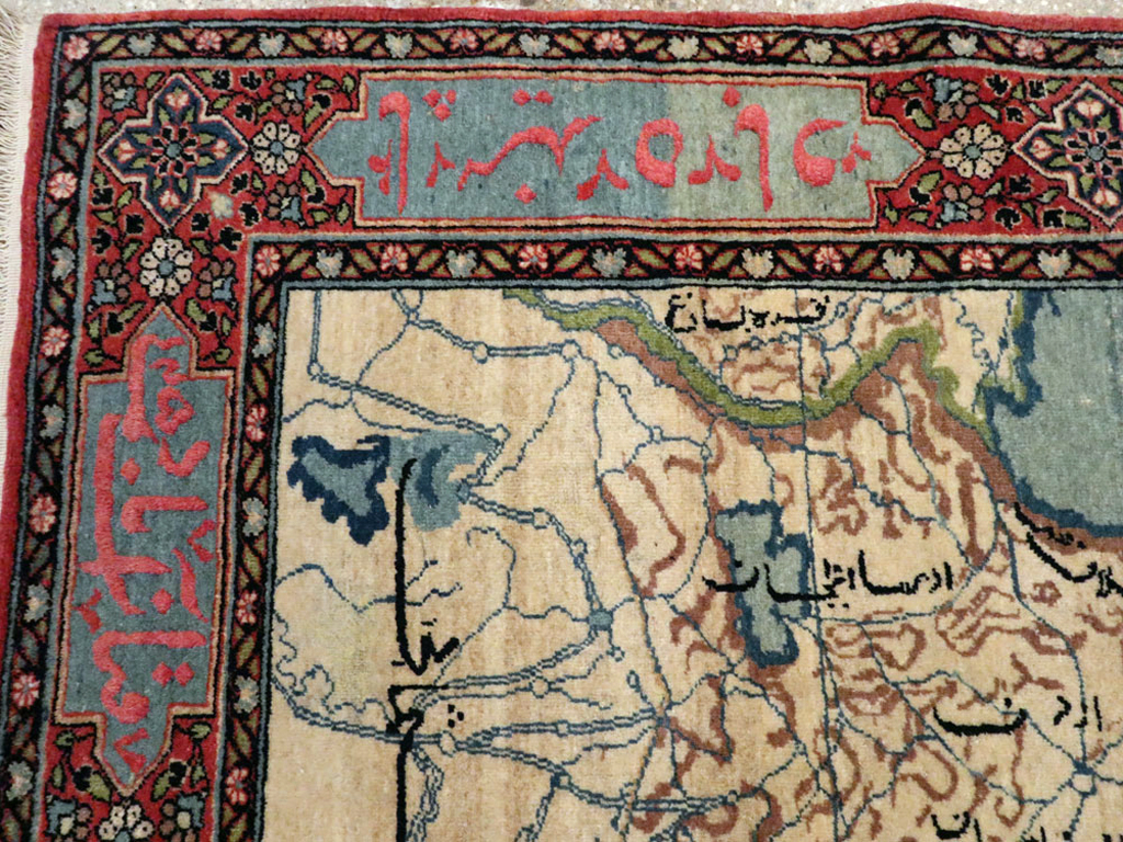 Antique Persian Tabriz Pictorial Map Rug, No.22840 - Galerie Shabab