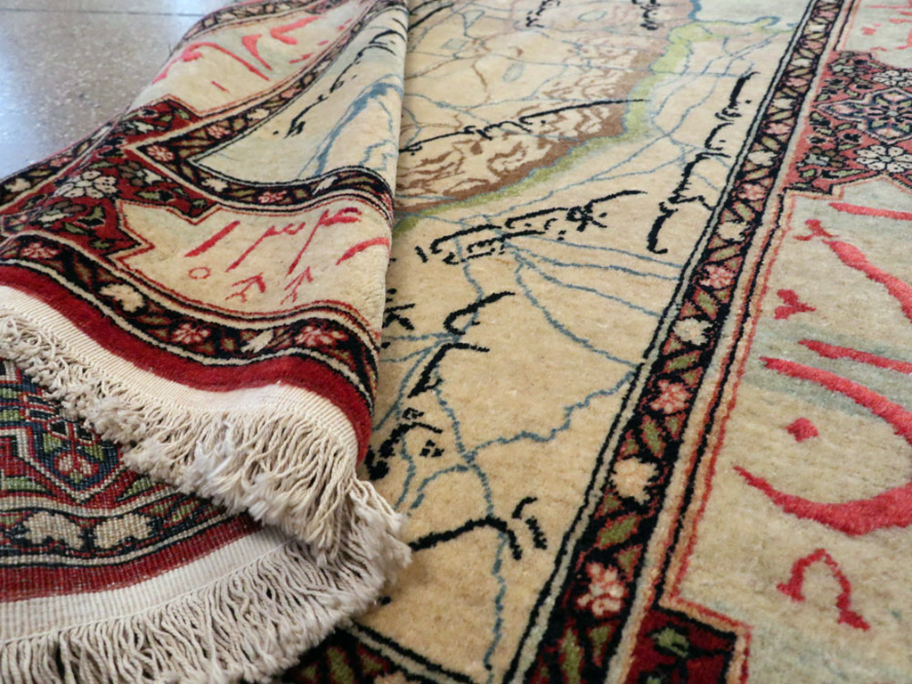 Antique Persian Tabriz Pictorial Map Rug, No.22840 - Galerie Shabab