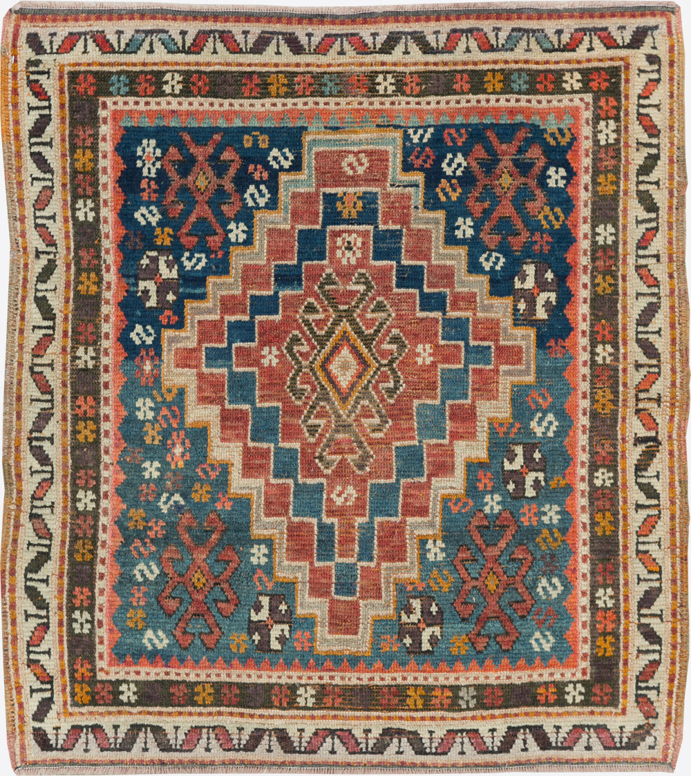 Antique Caucasian Kazak Square Throw Rug, No.22843 - Galerie Shabab