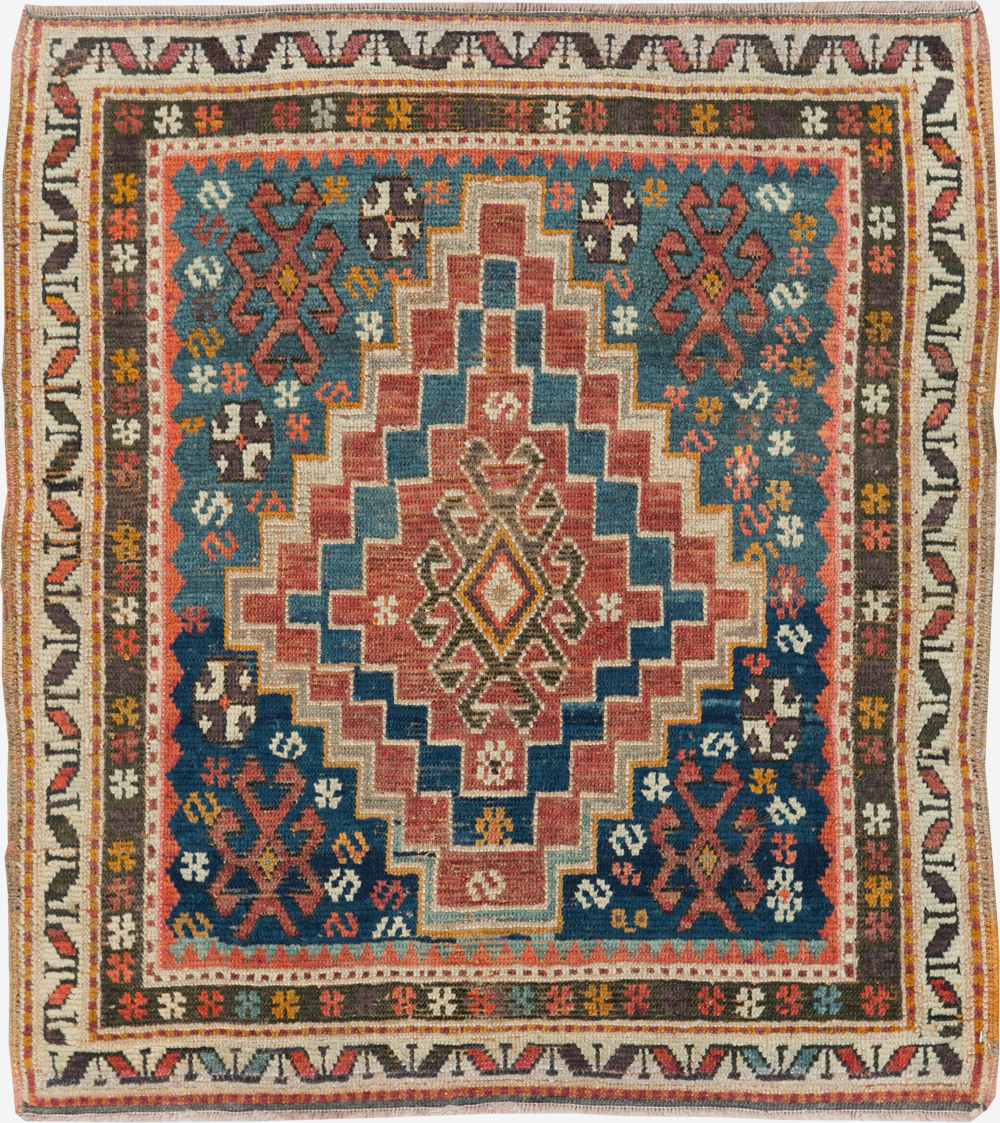 Antique Caucasian Kazak Square Throw Rug, No.22843 - Galerie Shabab
