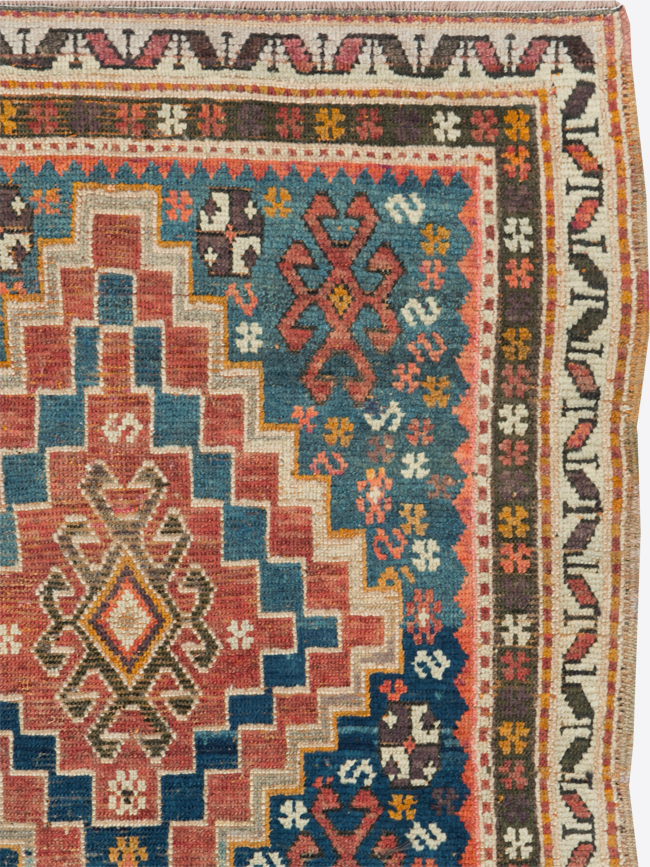 Antique Caucasian Kazak Square Throw Rug, No.22843 - Galerie Shabab