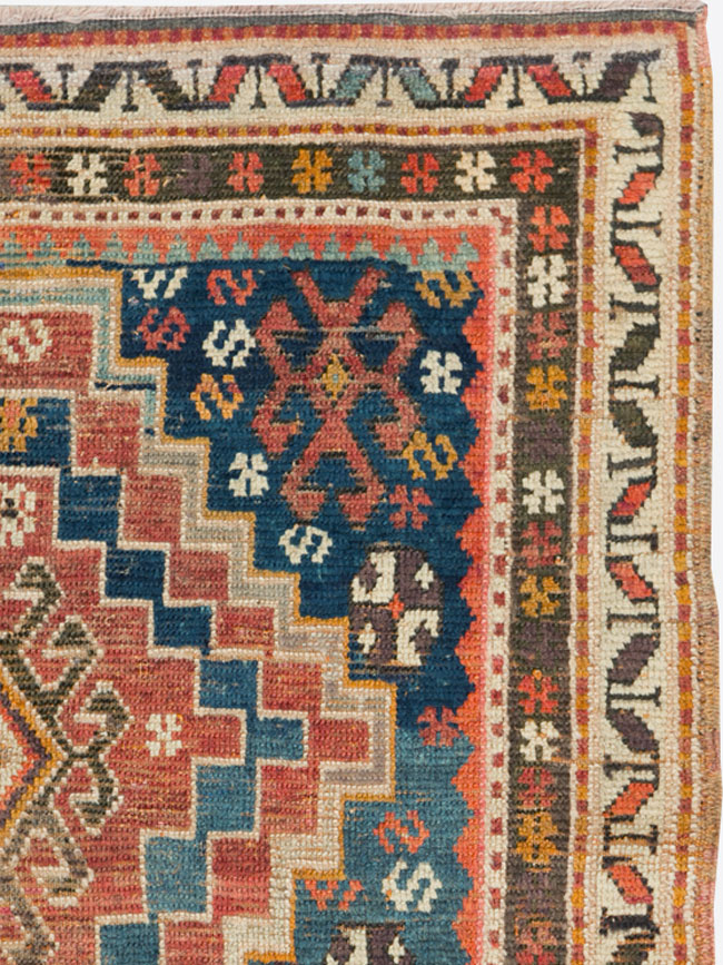 Antique Caucasian Kazak Square Throw Rug, No.22843 - Galerie Shabab
