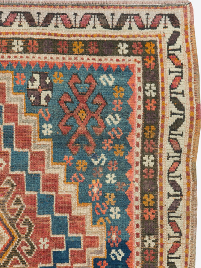 Antique Caucasian Kazak Square Throw Rug, No.22843 - Galerie Shabab