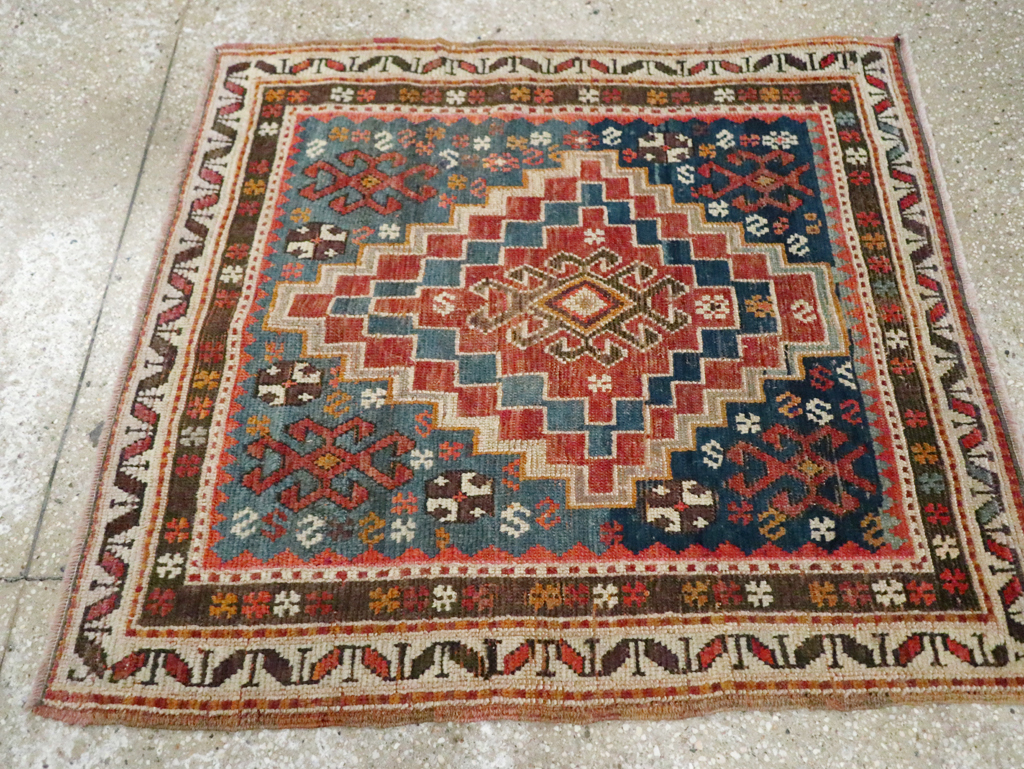 Antique Caucasian Kazak Square Throw Rug, No.22843 - Galerie Shabab