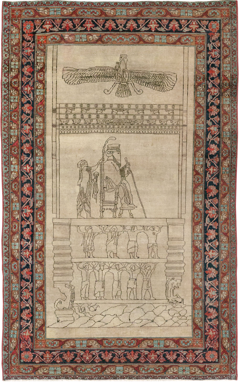 Antique Persian Lavar Kerman Pictorial Rug, No.22861 - Galerie Shabab