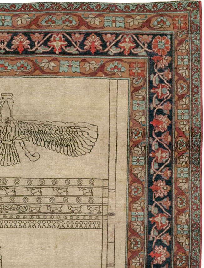 Antique Persian Lavar Kerman Pictorial Rug, No.22861 - Galerie Shabab