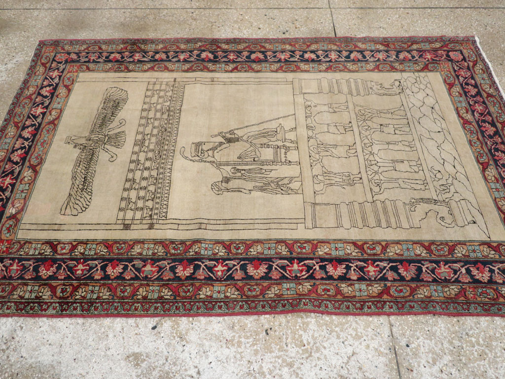 Antique Persian Lavar Kerman Pictorial Rug, No.22861 - Galerie Shabab
