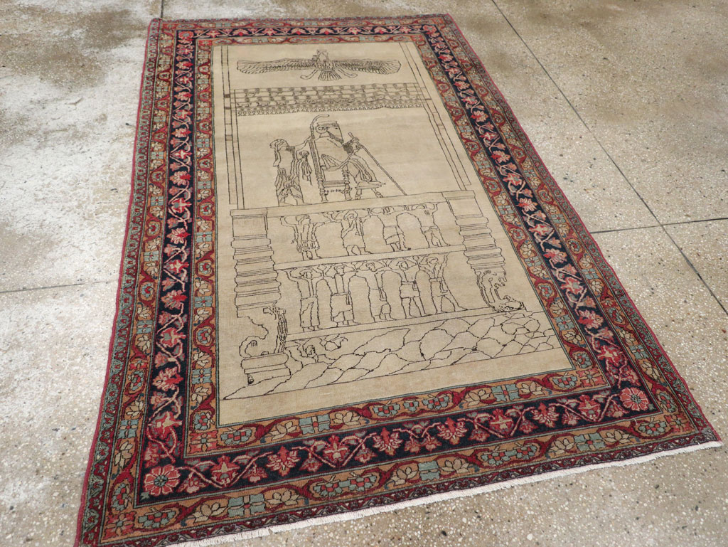 Antique Persian Lavar Kerman Pictorial Rug, No.22861 - Galerie Shabab