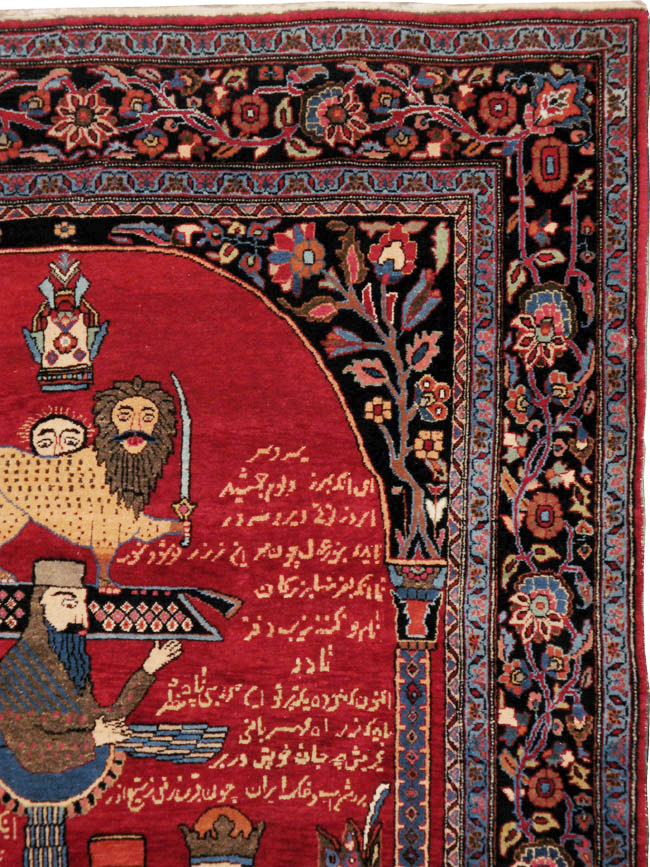 Vintage Persian Mashad Pictorial Rug, No.22901 - Galerie Shabab