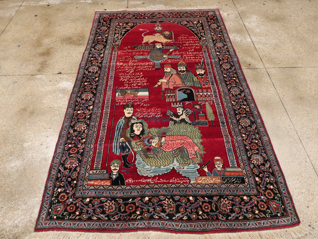 Vintage Persian Mashad Pictorial Rug, No.22901 - Galerie Shabab