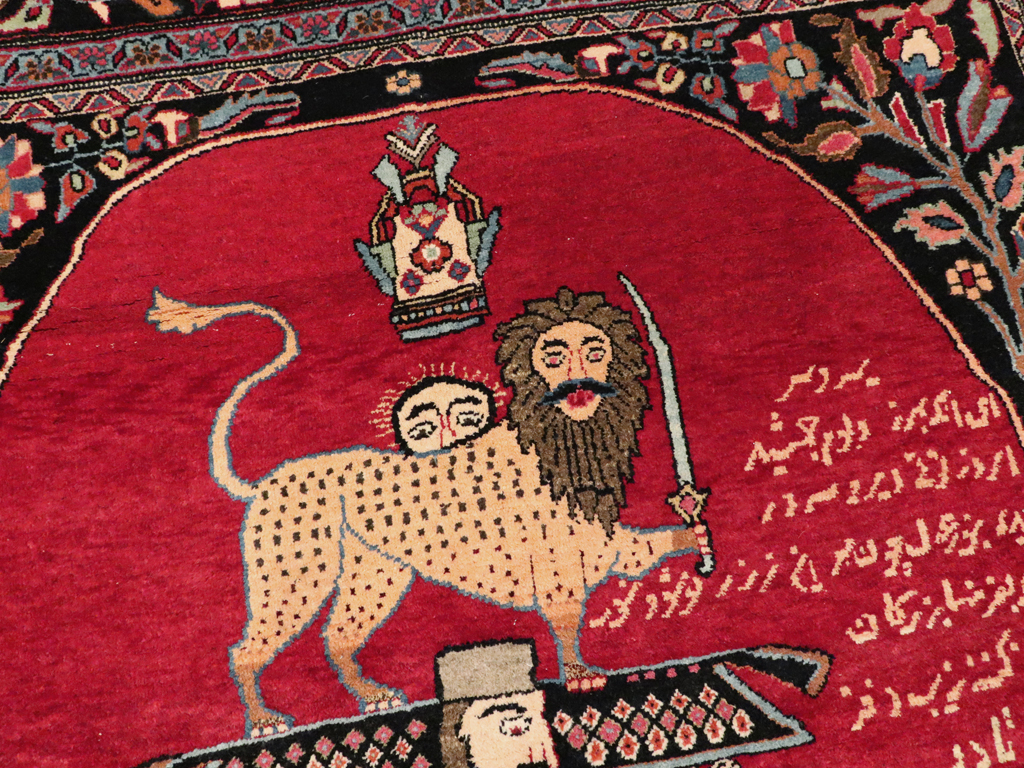 Vintage Persian Mashad Pictorial Rug, No.22901 - Galerie Shabab