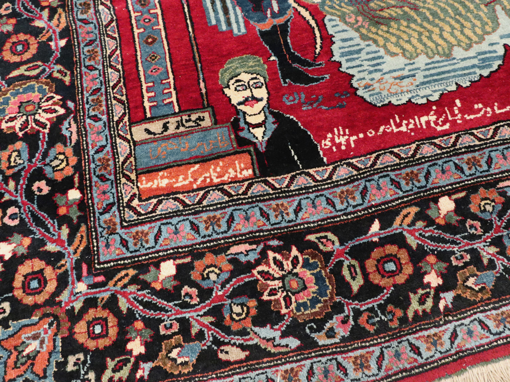 Vintage Persian Mashad Pictorial Rug, No.22901 - Galerie Shabab