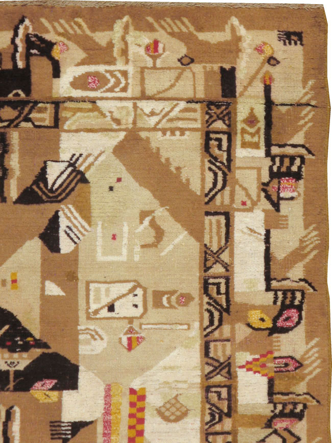 Vintage Indian Cotton Agra Art Deco Rug Inspired By Edward McKnight Kauffer, No.22935 - Galerie Shabab