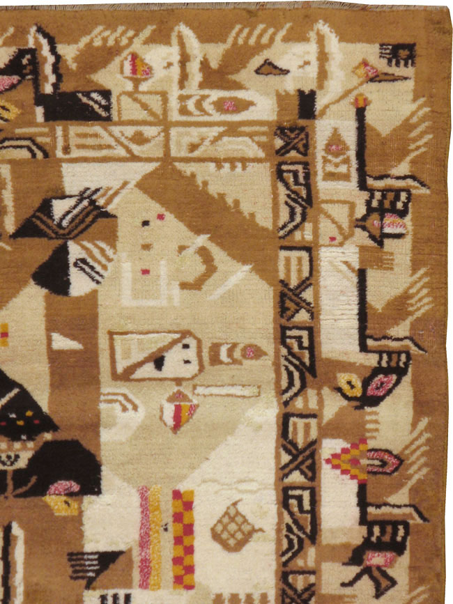 Vintage Indian Cotton Agra Art Deco Rug Inspired By Edward McKnight Kauffer, No.22935 - Galerie Shabab