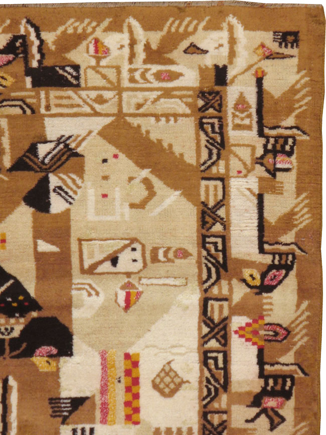 Vintage Indian Cotton Agra Art Deco Rug Inspired By Edward McKnight Kauffer, No.22935 - Galerie Shabab