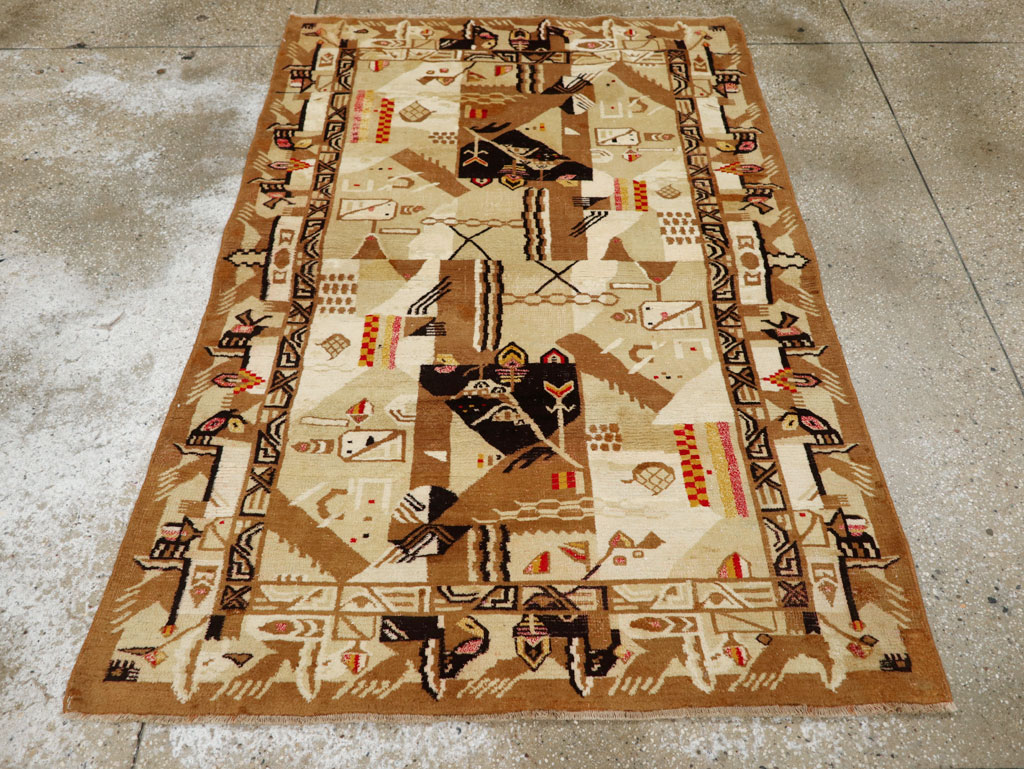 Vintage Indian Cotton Agra Art Deco Rug Inspired By Edward McKnight Kauffer, No.22935 - Galerie Shabab