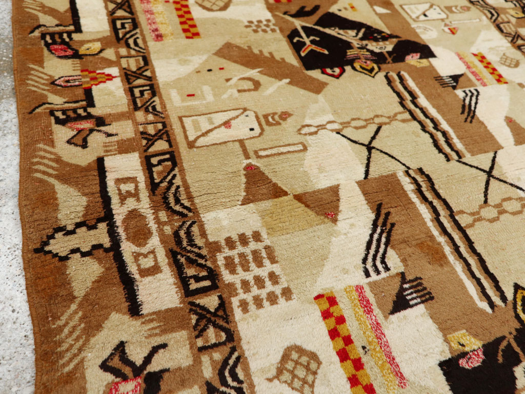 Vintage Indian Cotton Agra Art Deco Rug Inspired By Edward McKnight Kauffer, No.22935 - Galerie Shabab