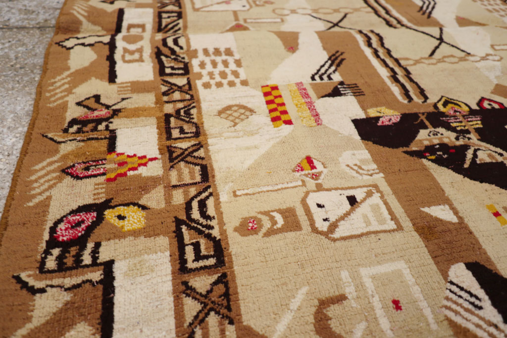 Vintage Indian Cotton Agra Art Deco Rug Inspired By Edward McKnight Kauffer, No.22935 - Galerie Shabab