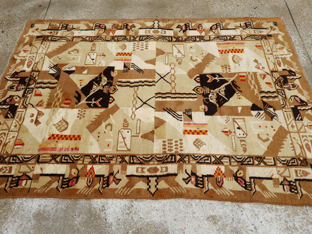 Vintage Indian Cotton Agra Art Deco Rug Inspired By Edward McKnight Kauffer, No.22935 - Galerie Shabab