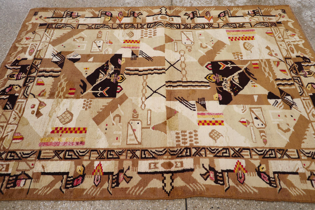 Vintage Indian Cotton Agra Art Deco Rug Inspired By Edward McKnight Kauffer, No.22935 - Galerie Shabab