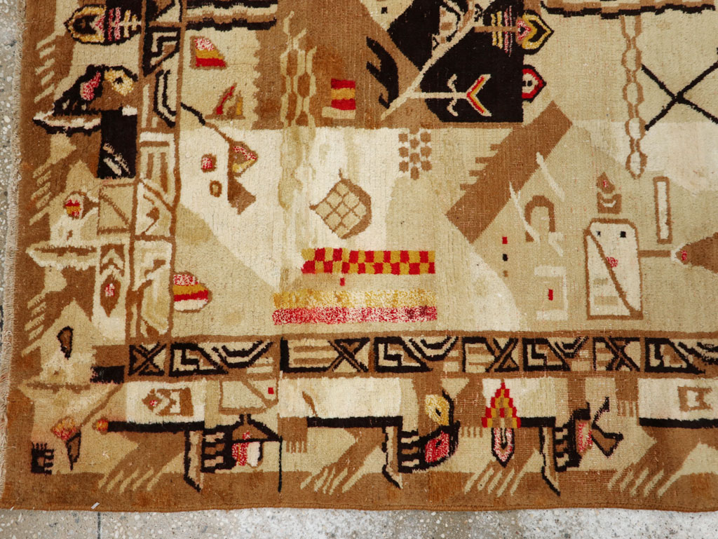 Vintage Indian Cotton Agra Art Deco Rug Inspired By Edward McKnight Kauffer, No.22935 - Galerie Shabab
