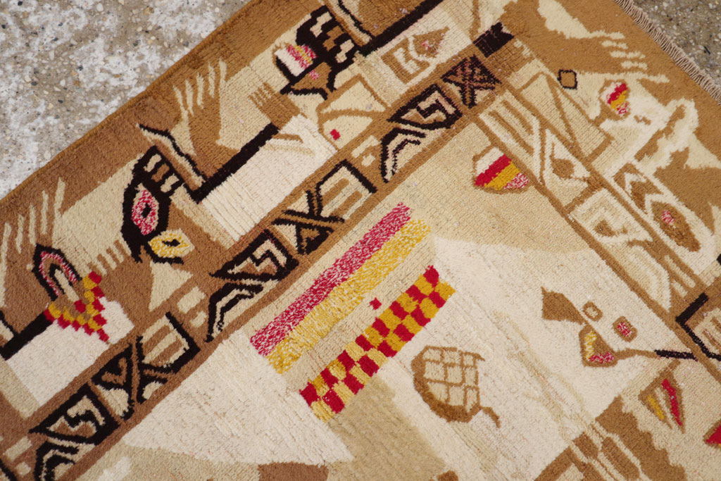 Vintage Indian Cotton Agra Art Deco Rug Inspired By Edward McKnight Kauffer, No.22935 - Galerie Shabab