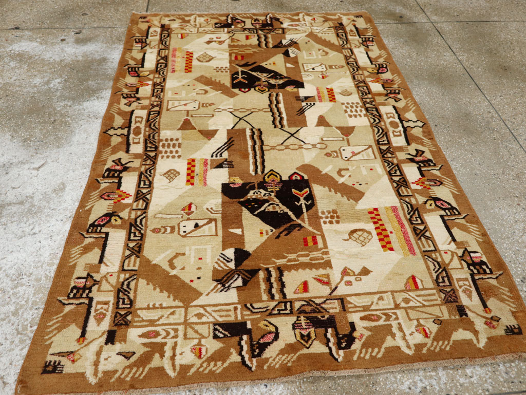Vintage Indian Cotton Agra Art Deco Rug Inspired By Edward McKnight Kauffer, No.22935 - Galerie Shabab