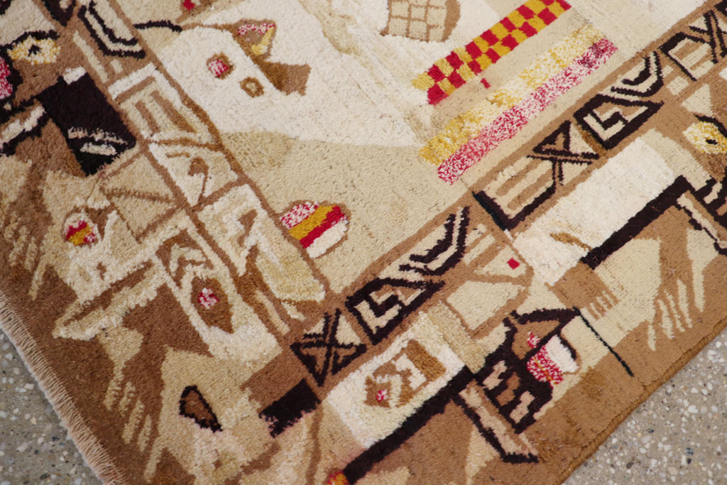 Vintage Indian Cotton Agra Art Deco Rug Inspired By Edward McKnight Kauffer, No.22935 - Galerie Shabab