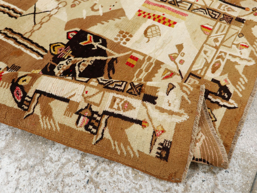 Vintage Indian Cotton Agra Art Deco Rug Inspired By Edward McKnight Kauffer, No.22935 - Galerie Shabab