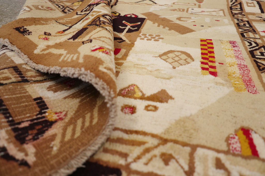 Vintage Indian Cotton Agra Art Deco Rug Inspired By Edward McKnight Kauffer, No.22935 - Galerie Shabab