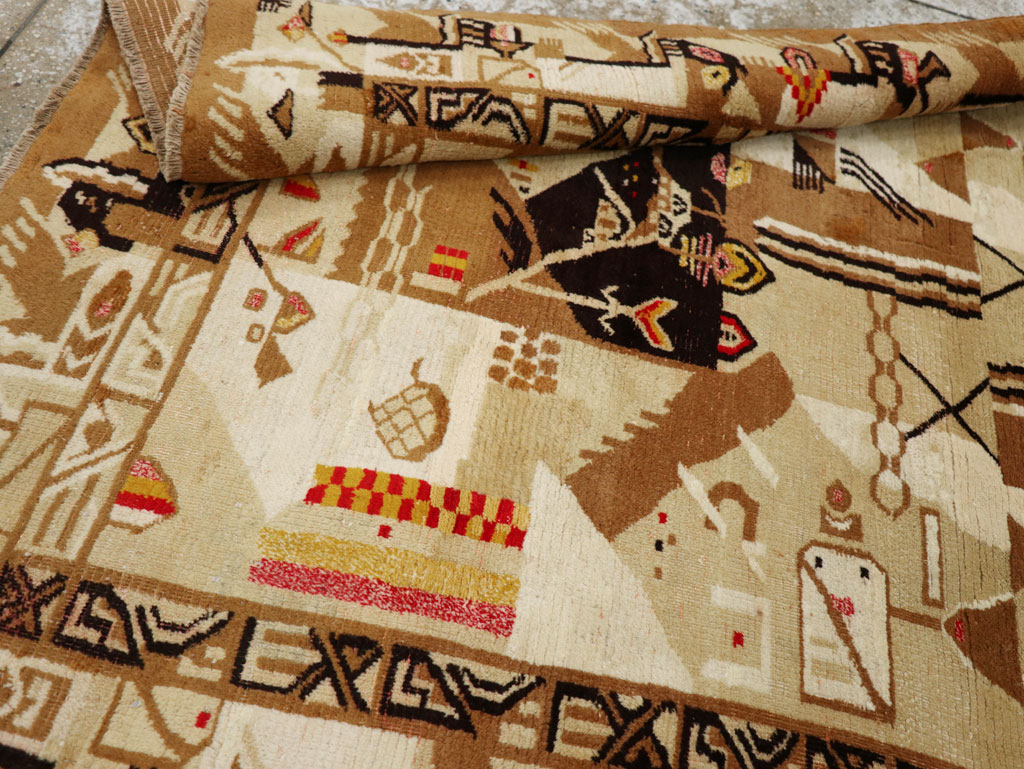 Vintage Indian Cotton Agra Art Deco Rug Inspired By Edward McKnight Kauffer, No.22935 - Galerie Shabab