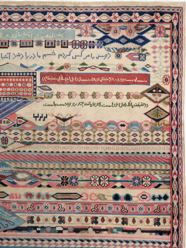 Vintage Persian Kashan Modernist Rug, No.22983 - Galerie Shabab