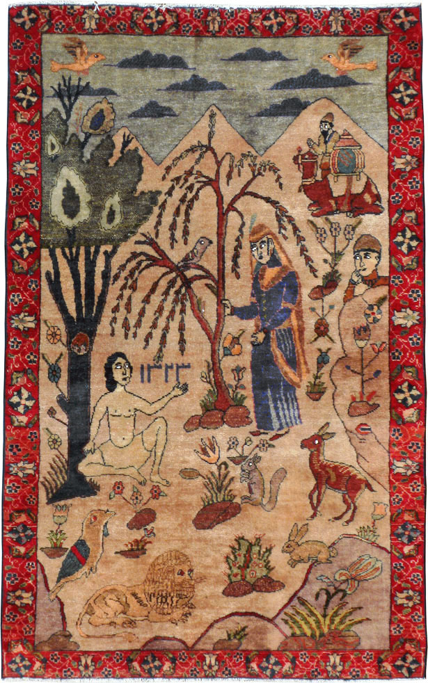 Vintage Persian Tabriz Pictorial Rug, No.22999 - Galerie Shabab