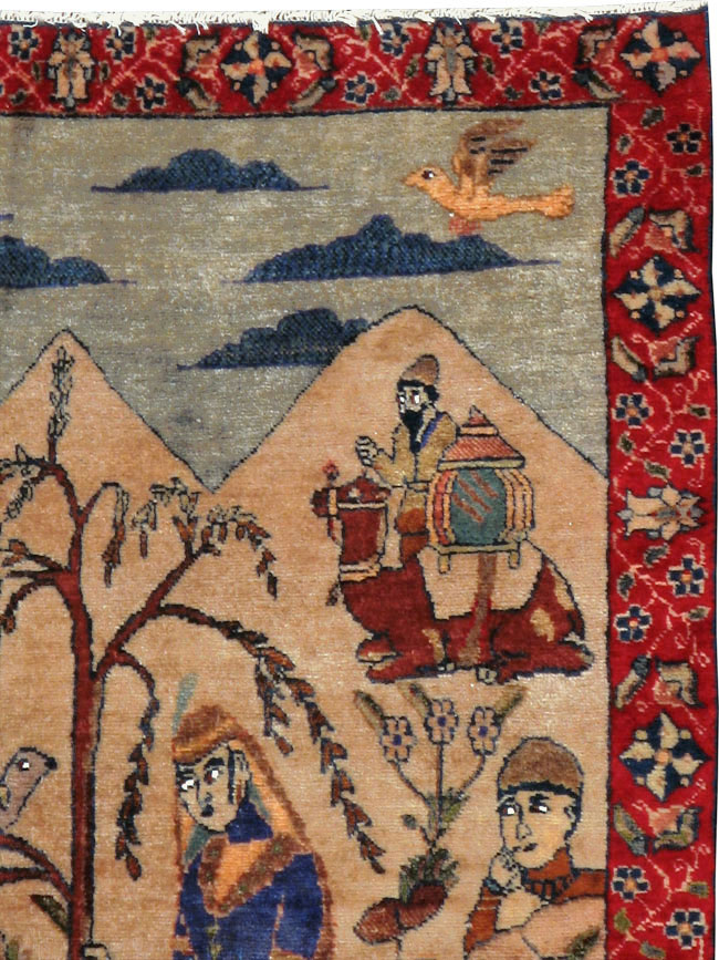 Vintage Persian Tabriz Pictorial Rug, No.22999 - Galerie Shabab